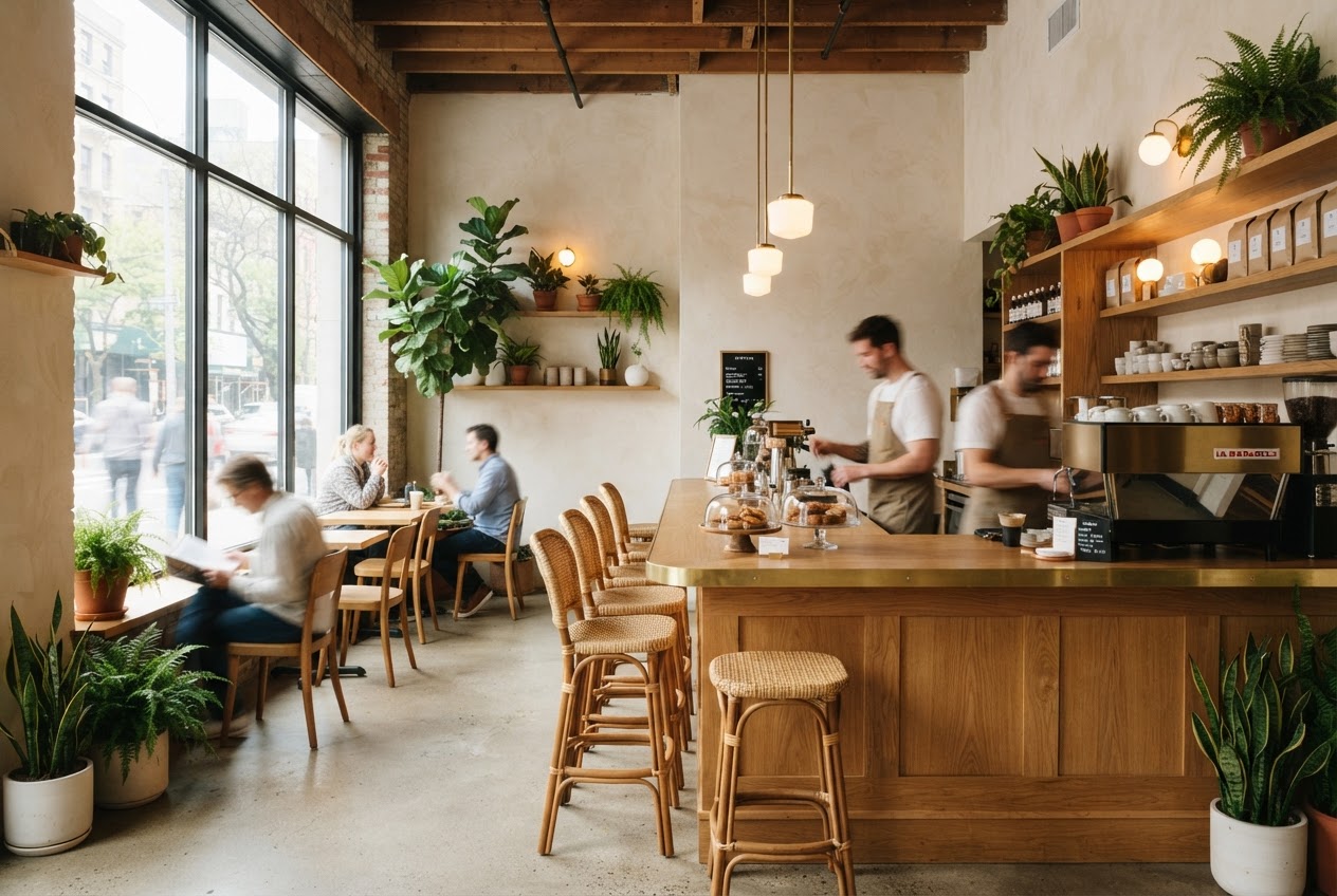 Warm interior of the NO. 12 coffee shop
